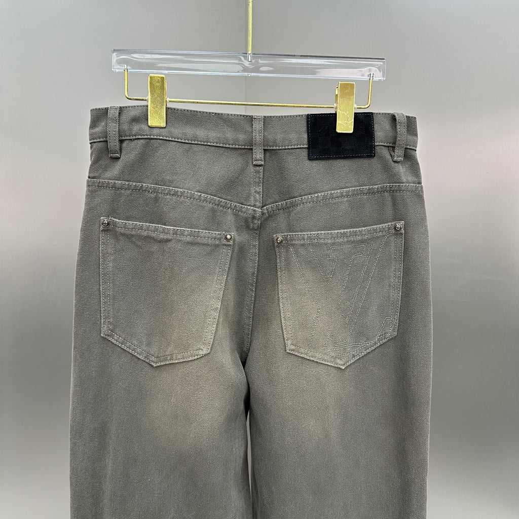 Louis Vuitton Double-Knee Faded Black Denim Trousers with Monogram Cuffs