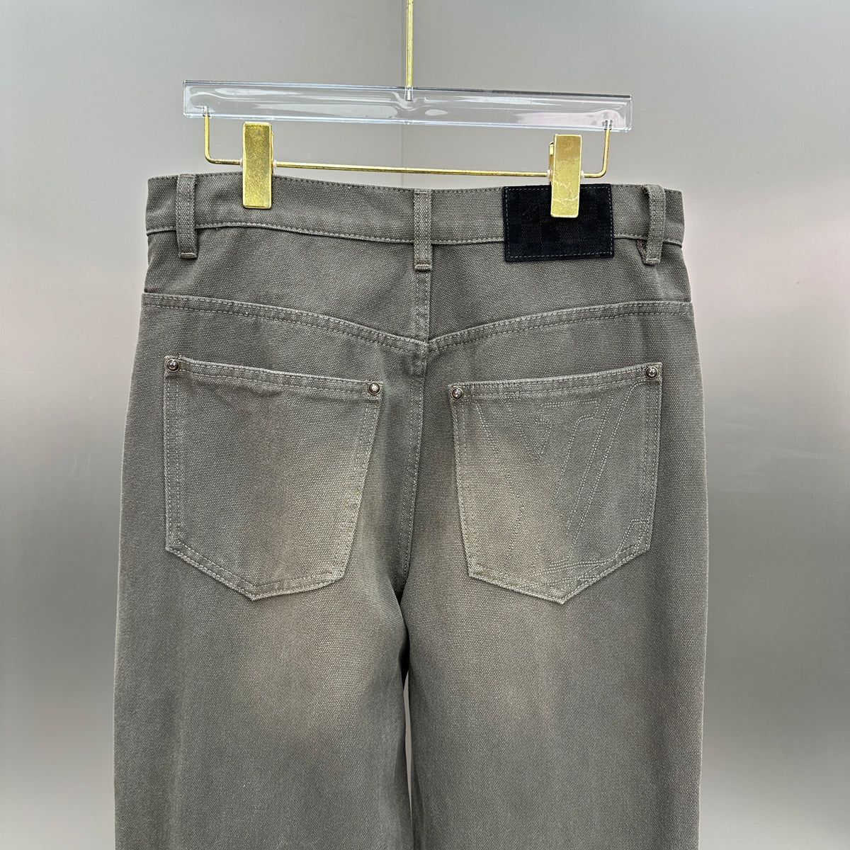 Louis Vuitton Double-Knee Faded Black Denim Trousers with Monogram Cuffs