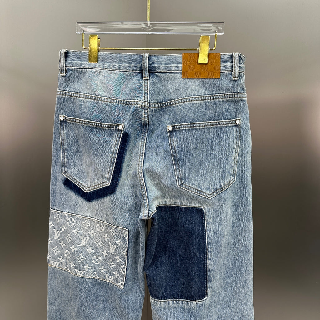 Louis Vuitton Multi-Wash Monogram Denim Trousers with Raw Hem