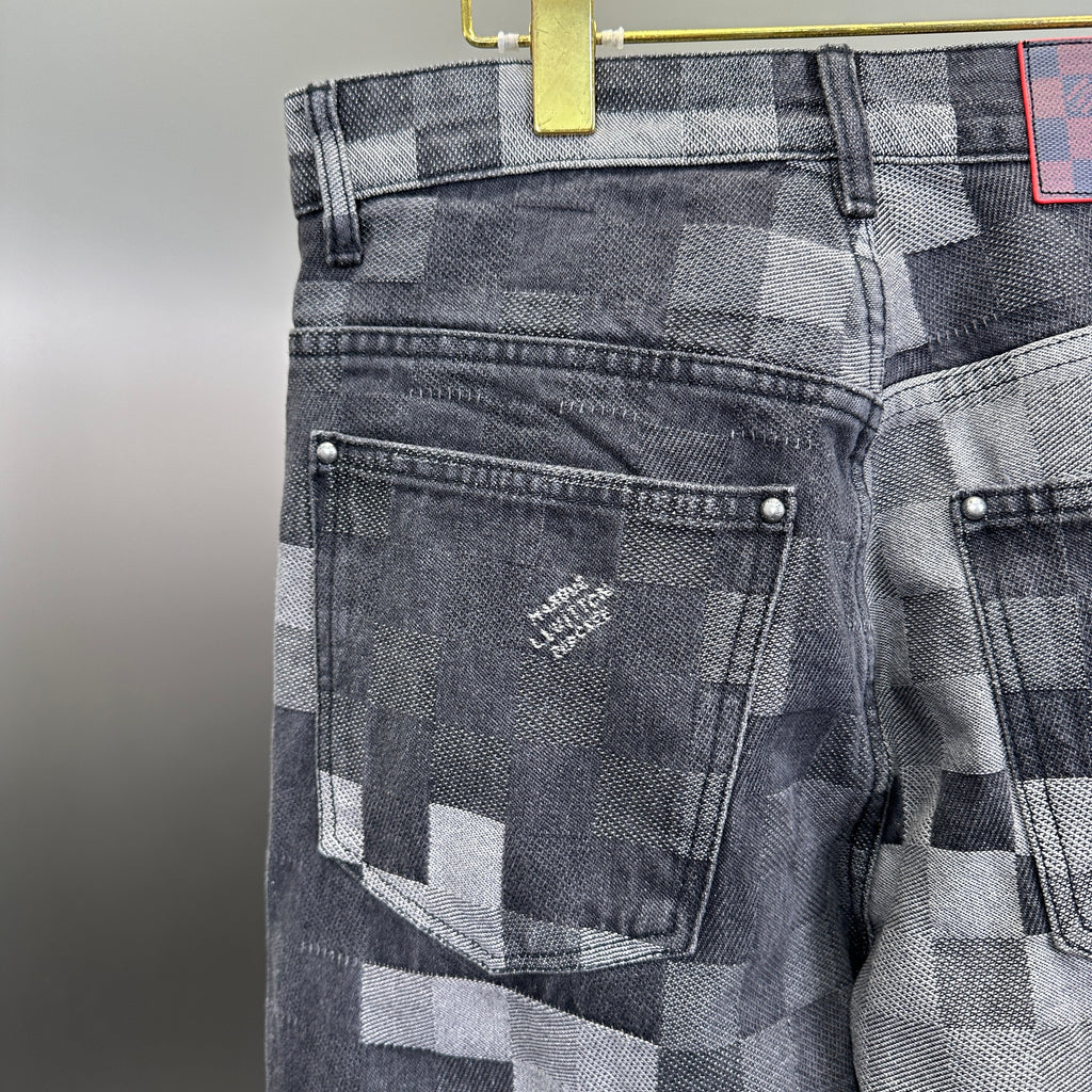 Louis Vuitton Pixelated Damier Charcoal Denim Trousers with Heritage Inscription