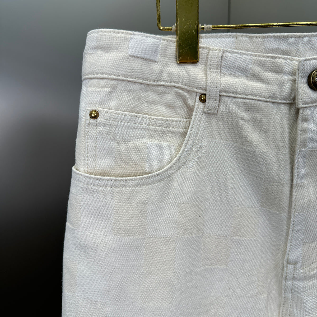 Louis Vuitton Tonal Pixelated Damier Cream Denim Trousers