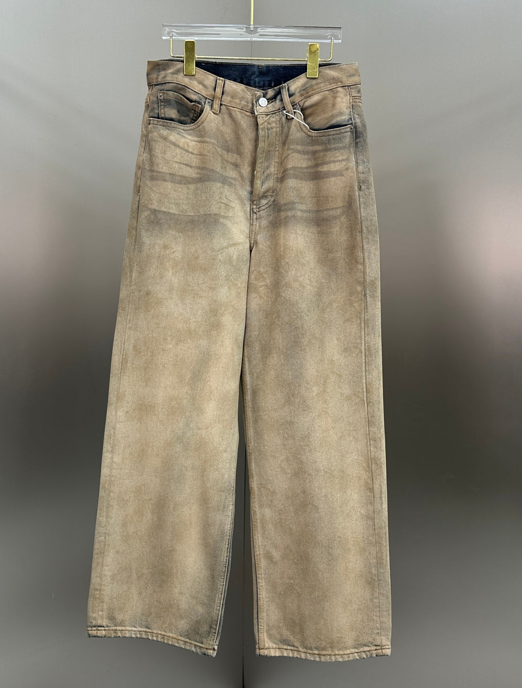 Acne Studios Distressed Beige Tinted Wide-Leg Denim Pants