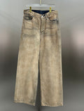 Acne Studios Distressed Beige Tinted Wide-Leg Denim Pants