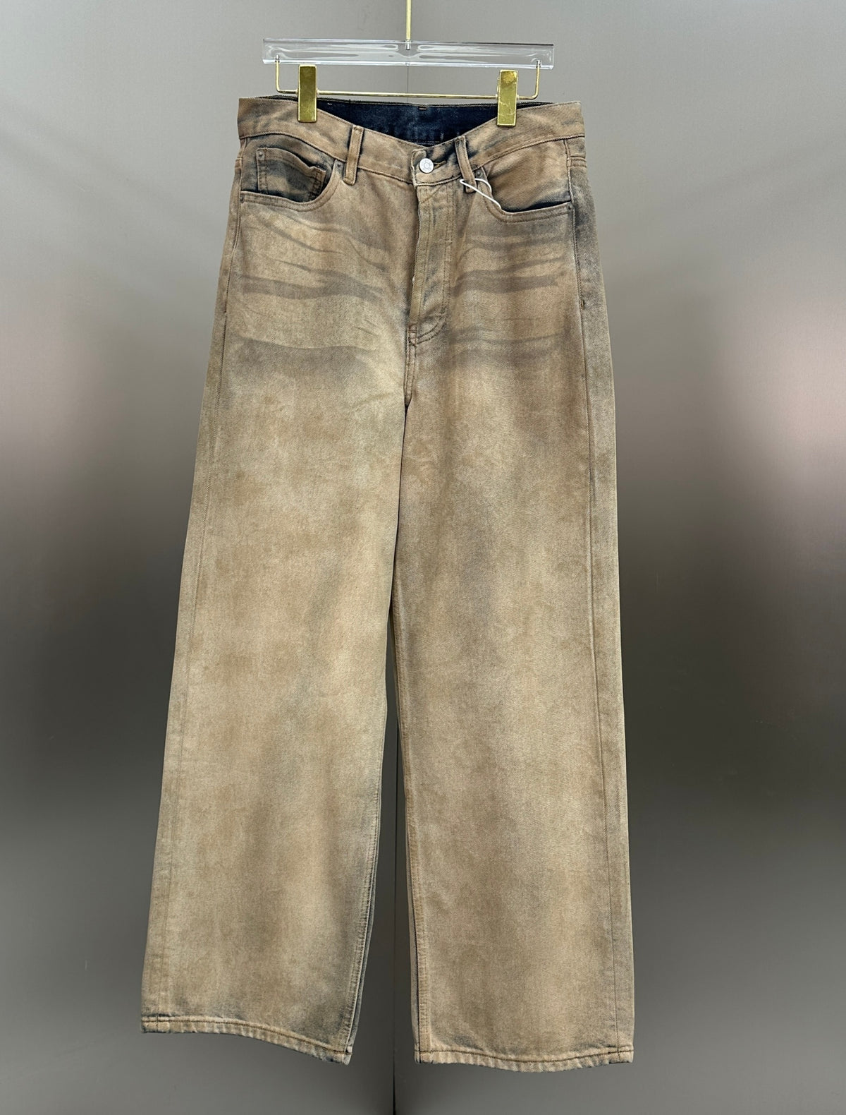 Acne Studios Distressed Beige Tinted Wide-Leg Denim Pants