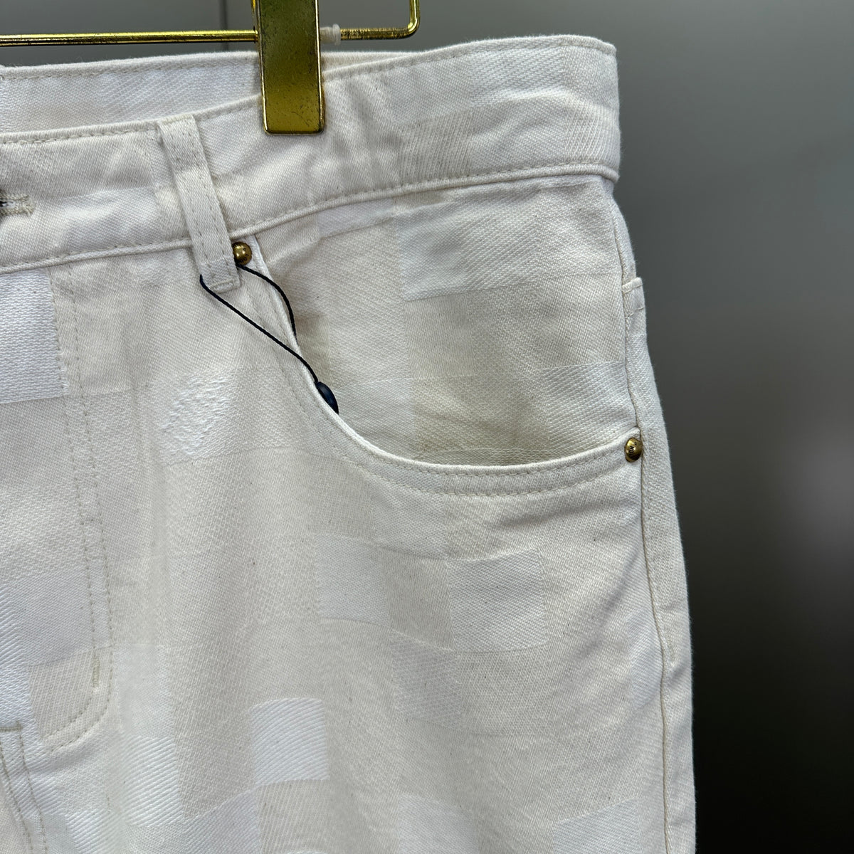 Louis Vuitton Tonal Pixelated Damier Cream Denim Trousers