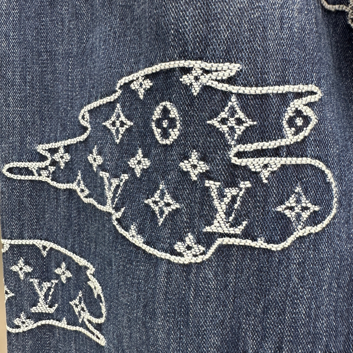 Louis Vuitton White Embroidered Cloud Motif Denim Trousers – Dark Blue