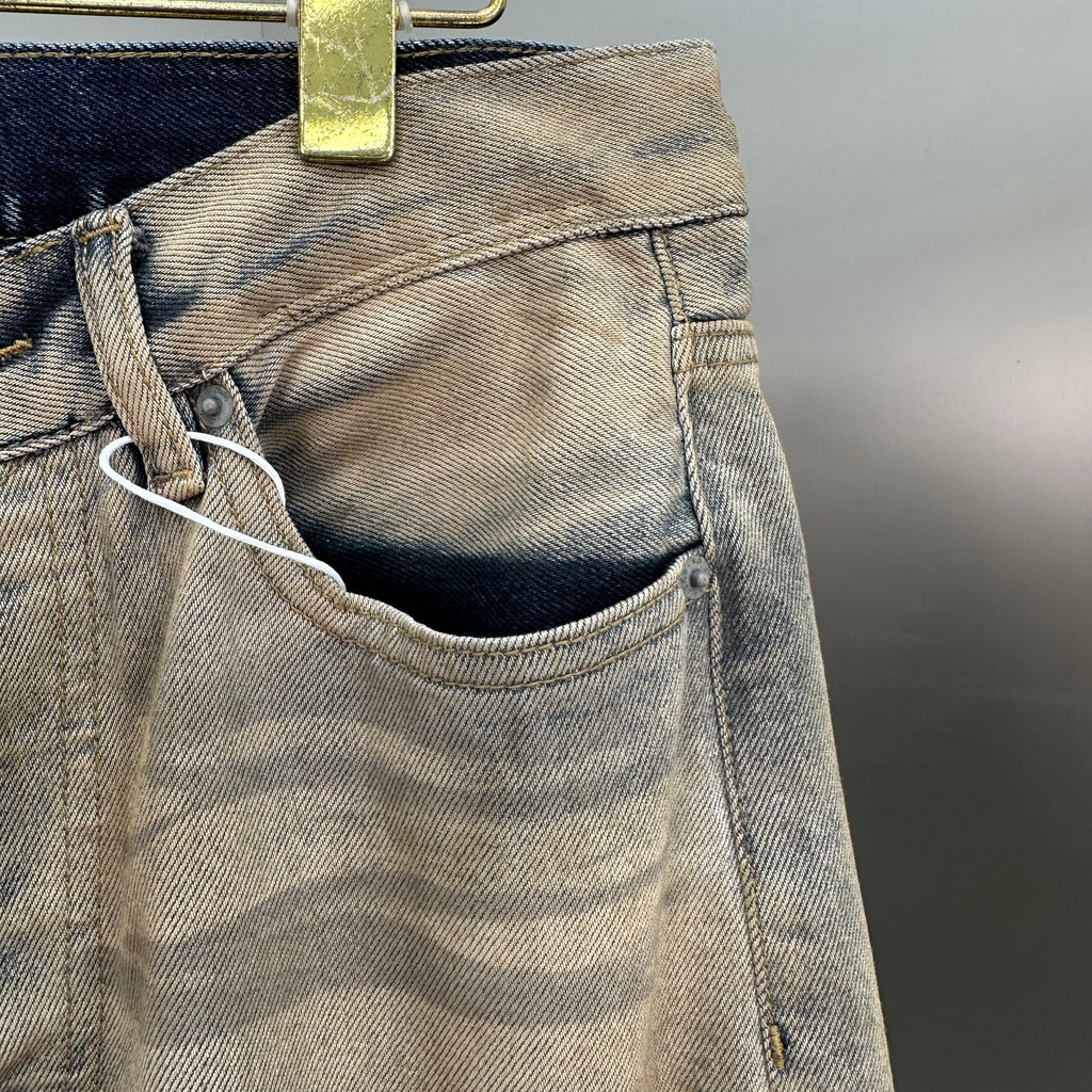 Acne Studios Distressed Beige Tinted Wide-Leg Denim Pants