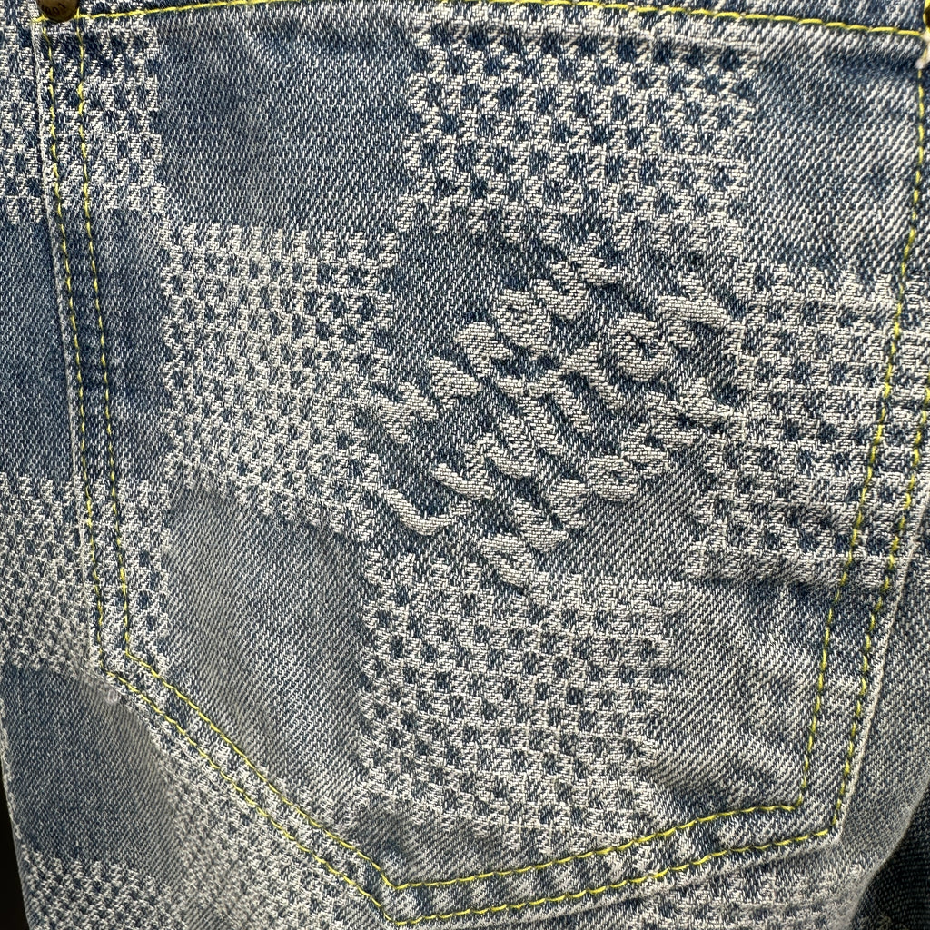 Louis Vuitton Bleached Damier Pattern Denim Trousers with Heritage Inscription