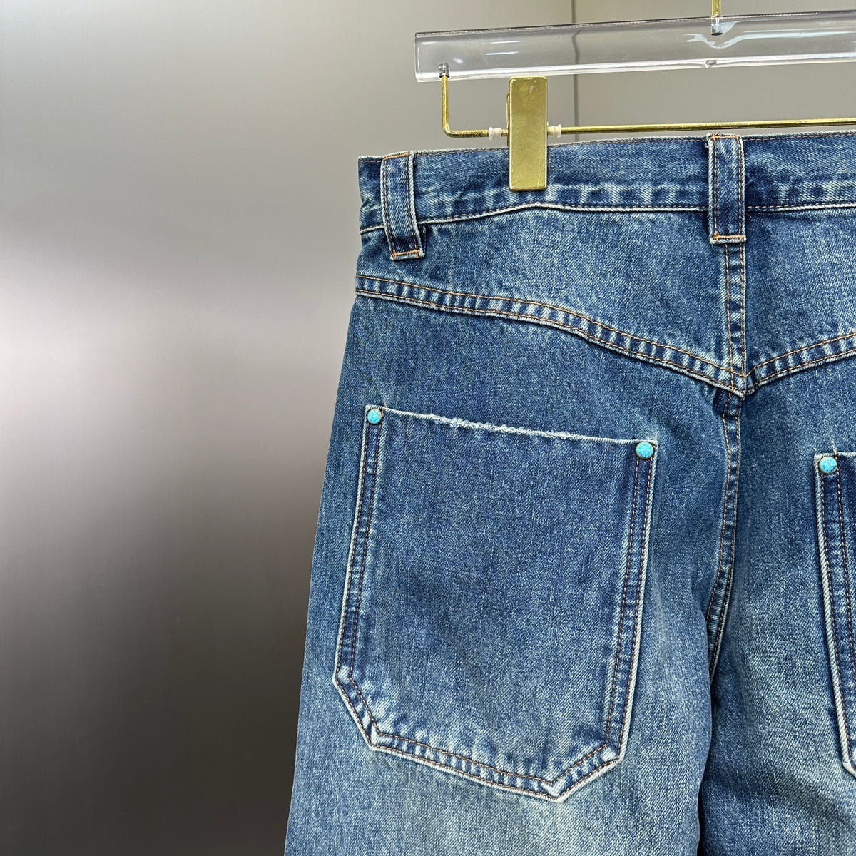 Louis Vuitton Western Turquoise Accent Distressed Utility Denim Trousers