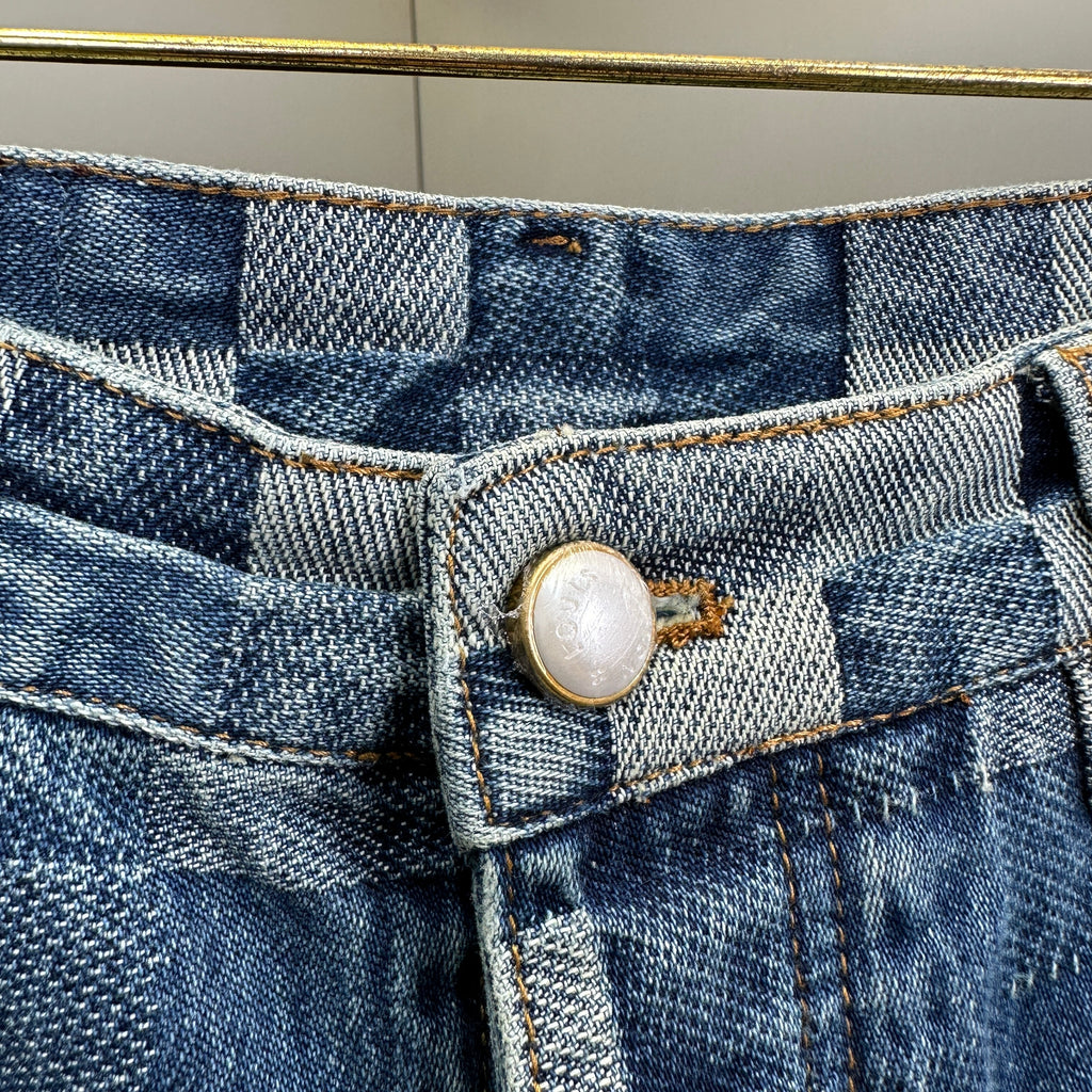 Louis Vuitton Sun-Faded Indigo Denim Trousers with Heritage Leather Patch
