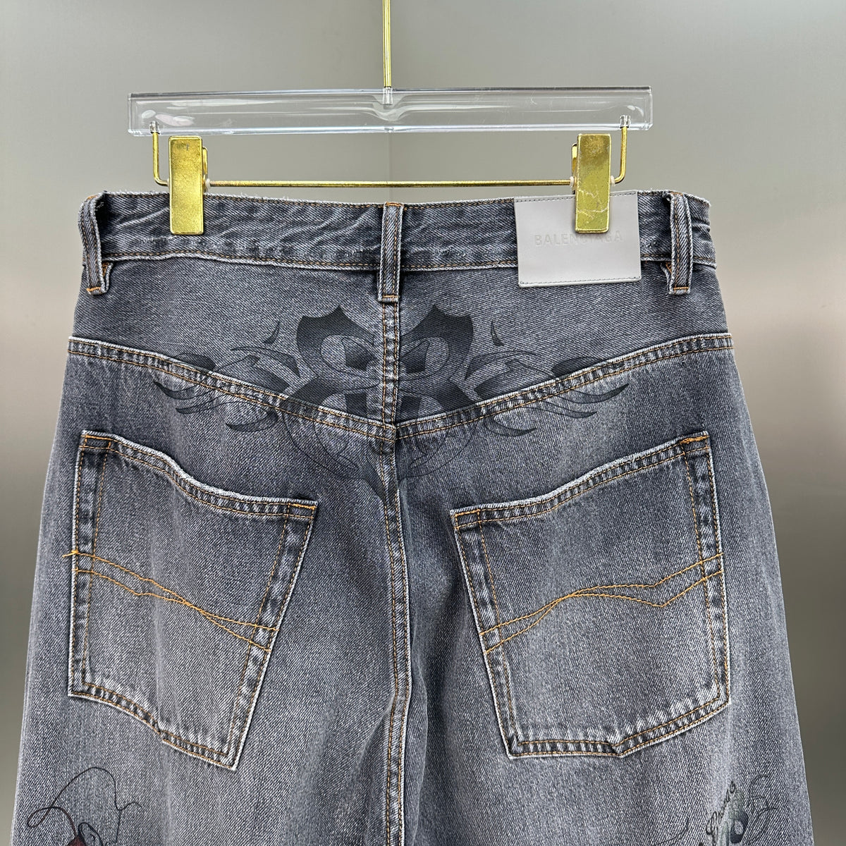 Balenciaga Crest & Artwork Embroidered Baggy Denim Pants
