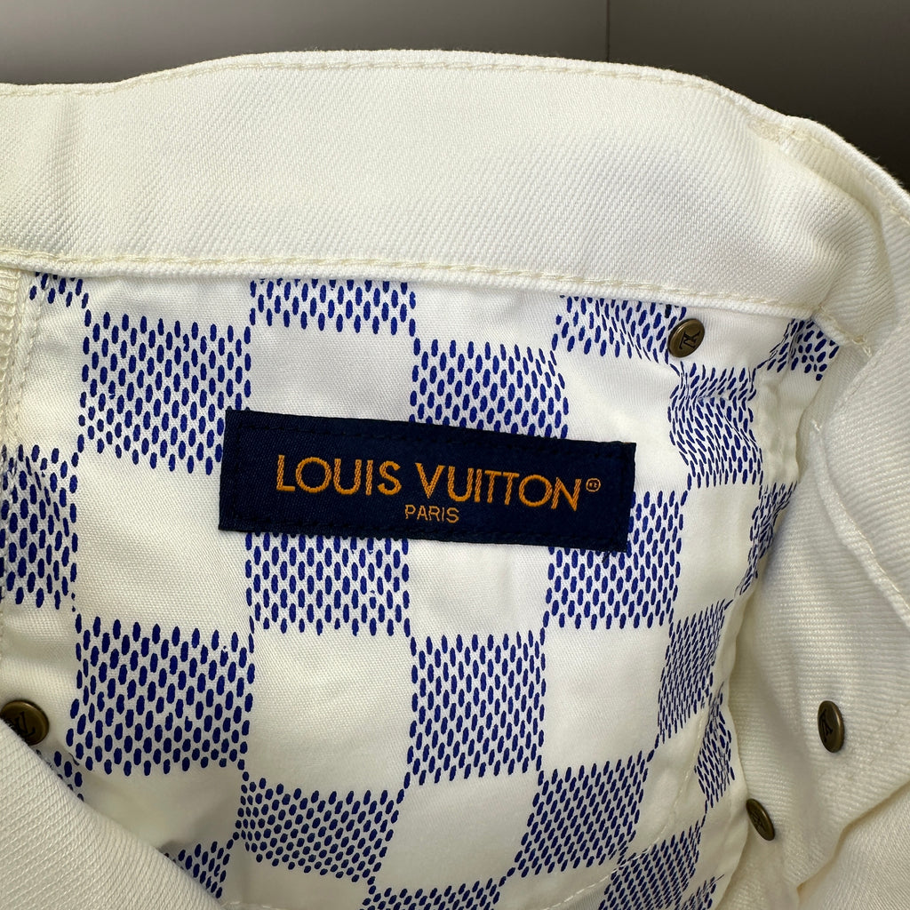 Louis Vuitton Classic Fit White Denim Pants with Tan Logo Patch