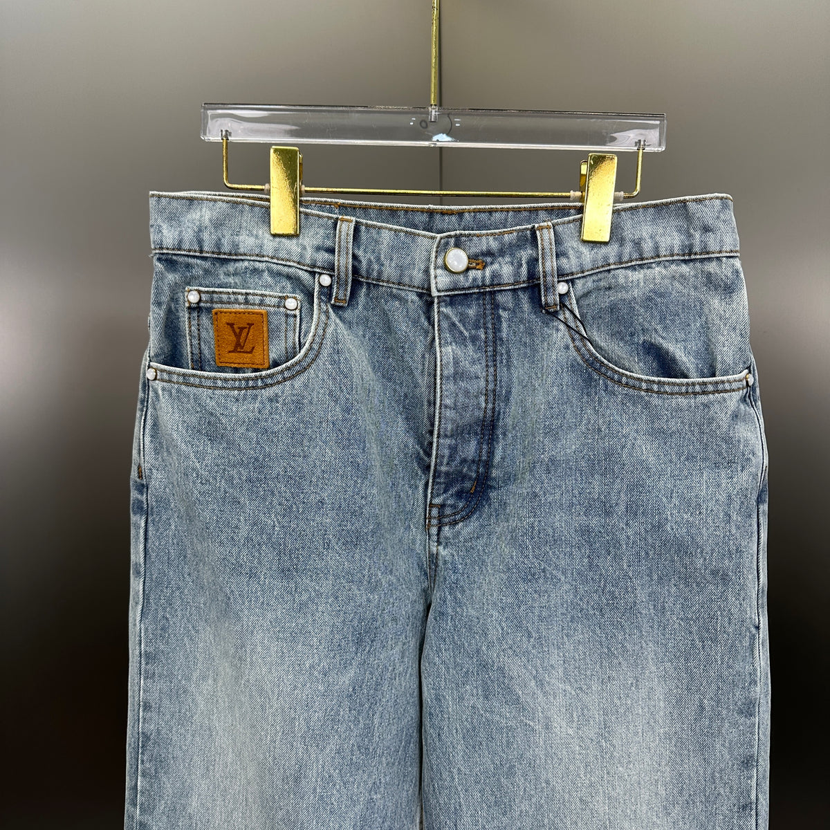 Louis Vuitton Light Indigo Denim Trousers with Heritage Leather LV Patch