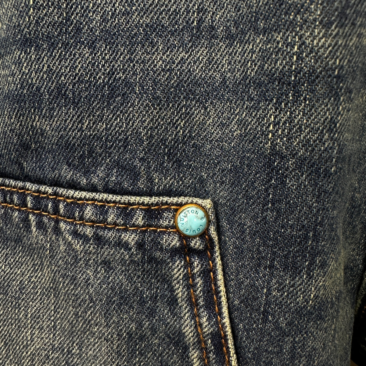 Louis Vuitton Western Turquoise Accent Distressed Utility Denim Trousers