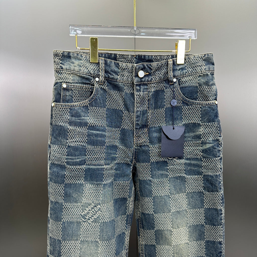 Louis Vuitton Vintage Tinted Damier Denim Trousers with Heritage Inscription