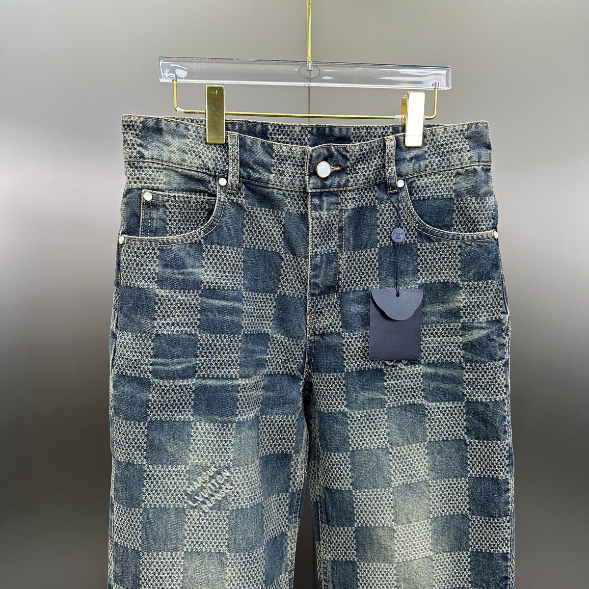 Louis Vuitton Vintage Tinted Damier Denim Trousers with Heritage Inscription