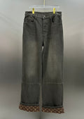 Louis Vuitton Double-Knee Faded Black Denim Trousers with Monogram Cuffs