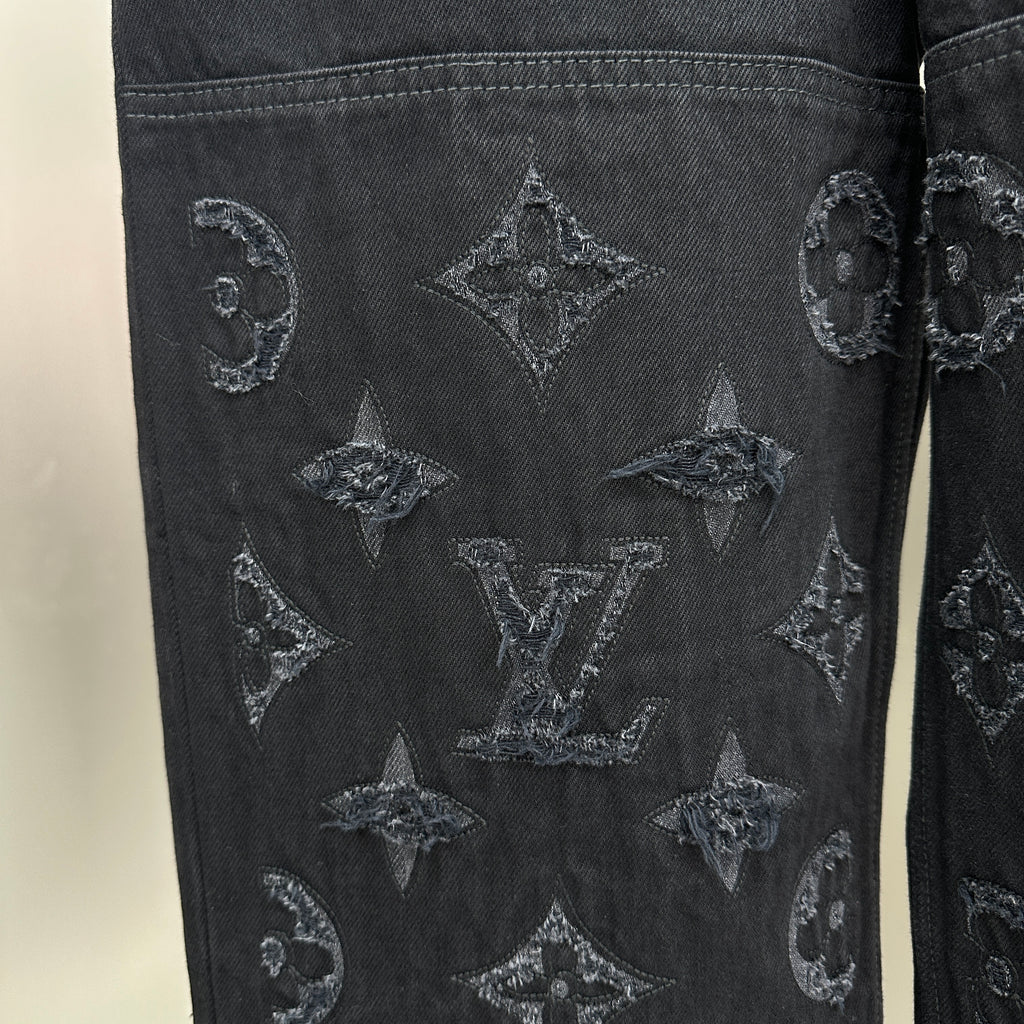 Louis Vuitton Cut-Out Monogram Jacquard Double-Knee Denim Trousers