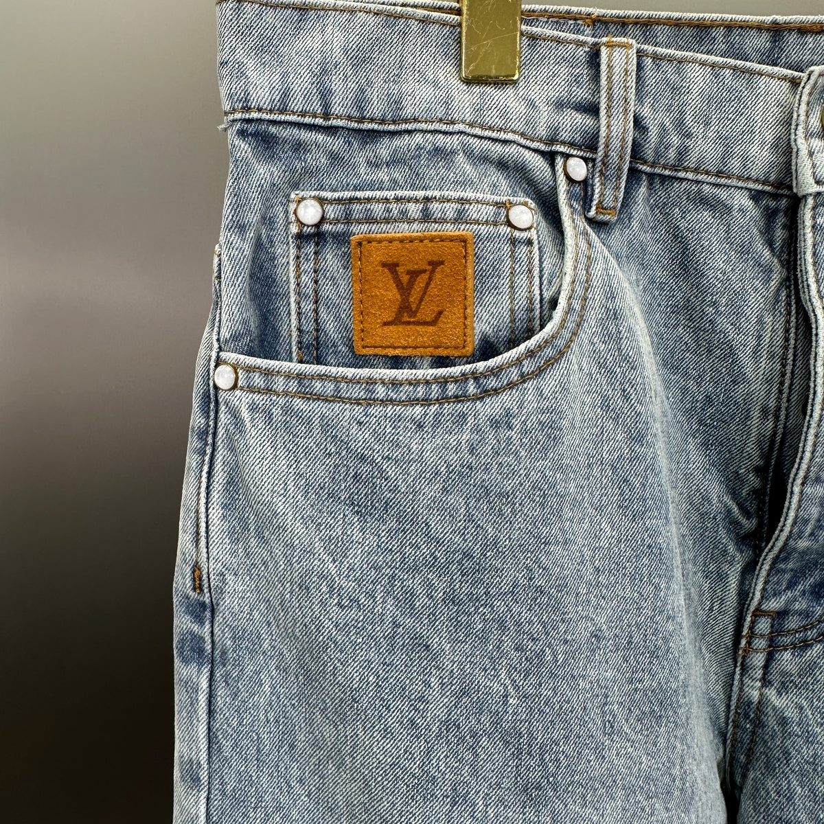 Louis Vuitton Light Indigo Denim Trousers with Heritage Leather LV Patch