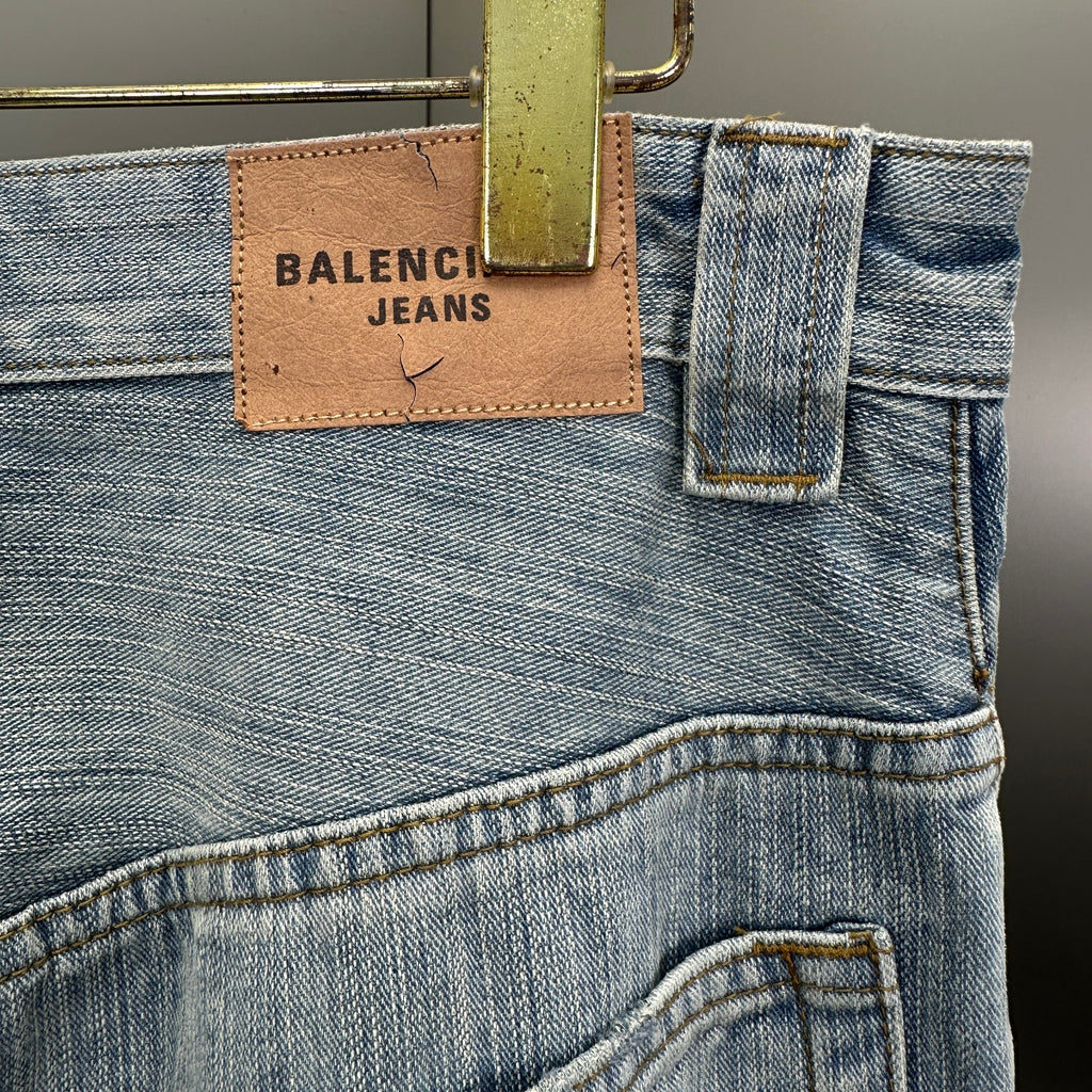 Balenciaga Light Wash Baggy Jeans with Red Side Logo