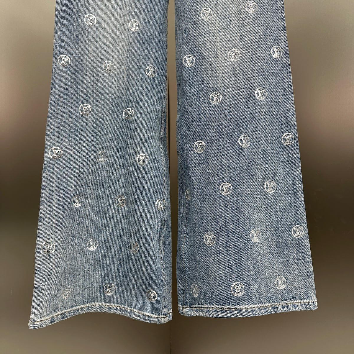 Louis Vuitton Silver LV Monogram Polka Motif Wide-Leg Denim Trousers