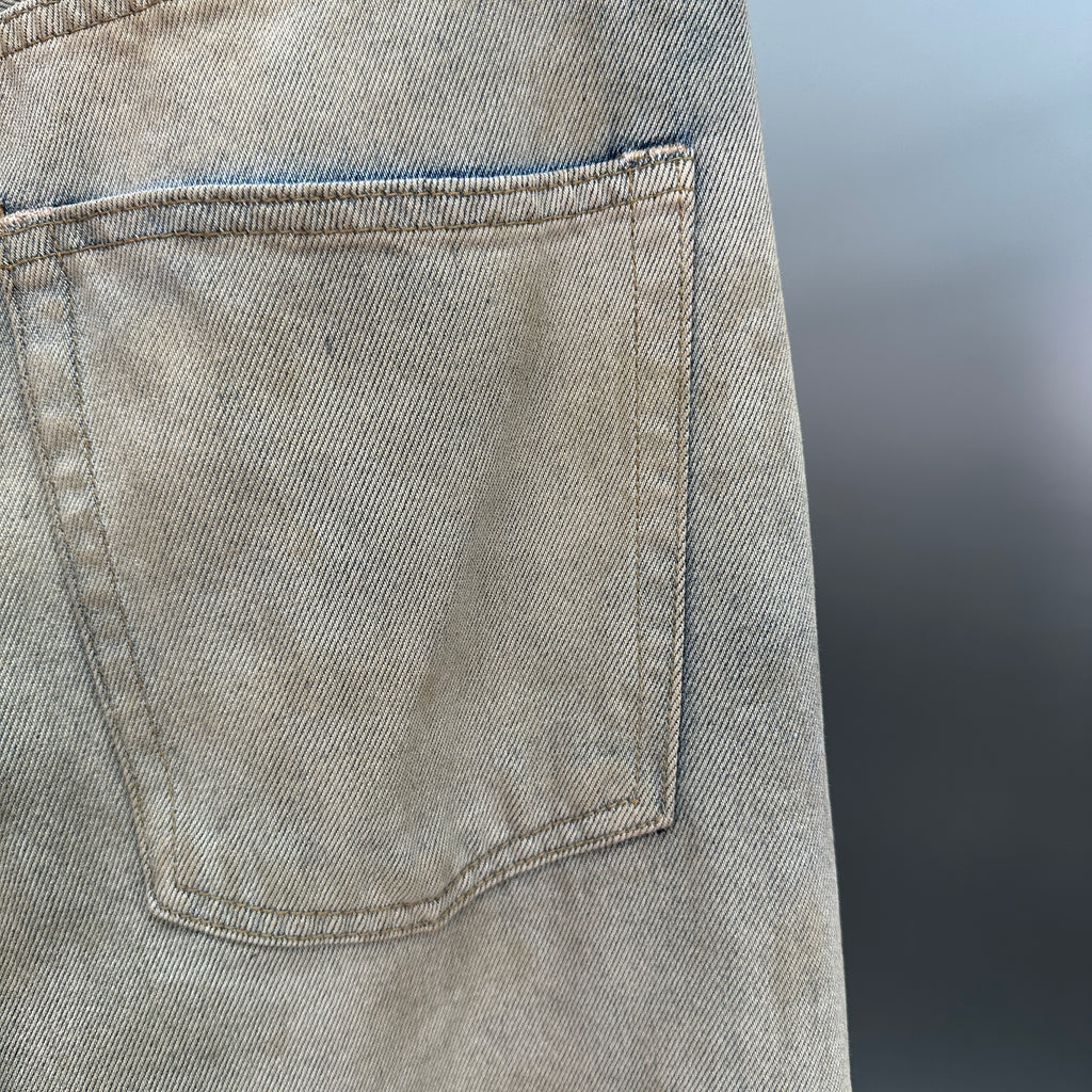 Acne Studios Distressed Beige Tinted Wide-Leg Denim Pants