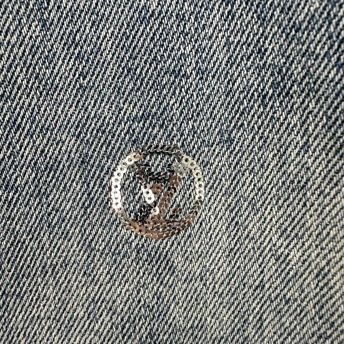 Louis Vuitton Silver LV Monogram Polka Motif Wide-Leg Denim Trousers
