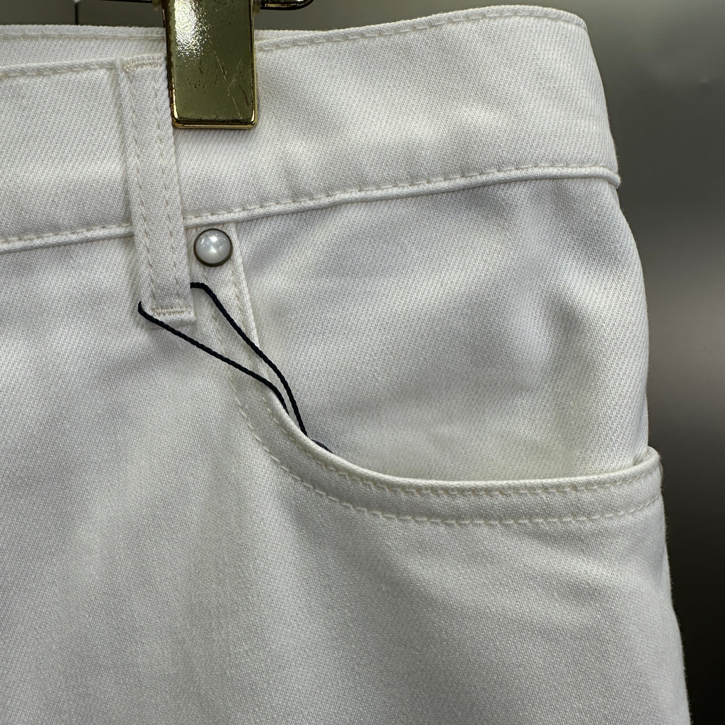 Louis Vuitton Classic Fit White Denim Pants with Tan Logo Patch