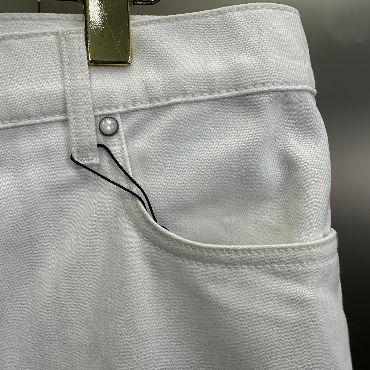 Louis Vuitton Classic Fit White Denim Pants with Tan Logo Patch