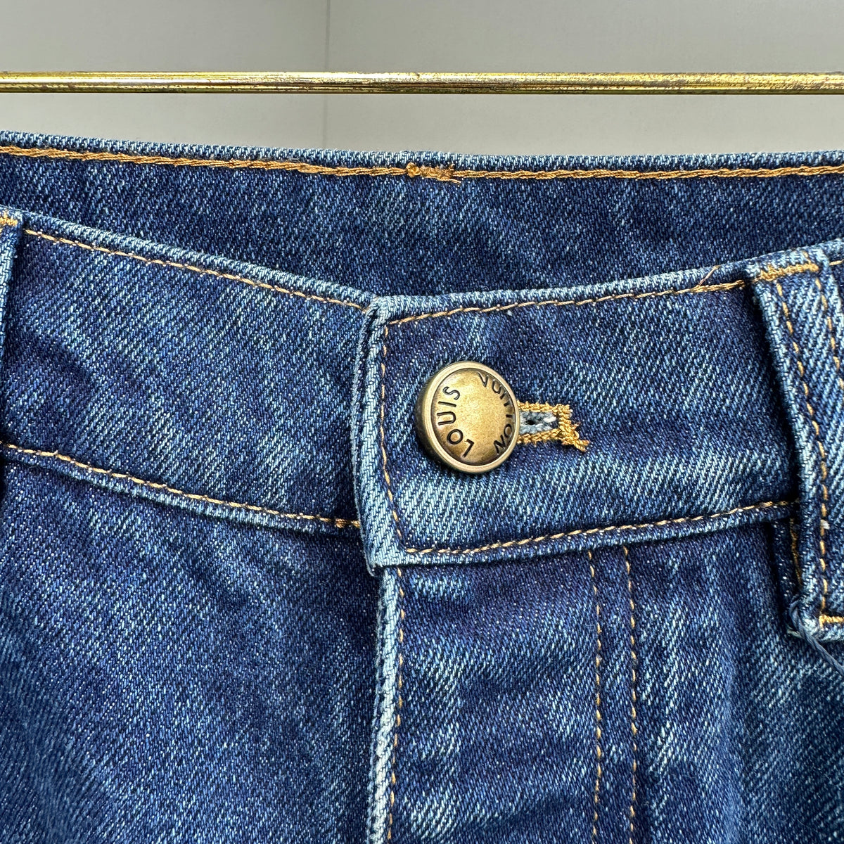 Louis Vuitton Rolled Hem Monogram Canvas Detail Denim Trousers