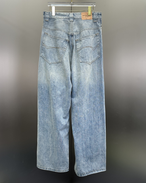Balenciaga Light Wash Baggy Jeans with Red Side Logo