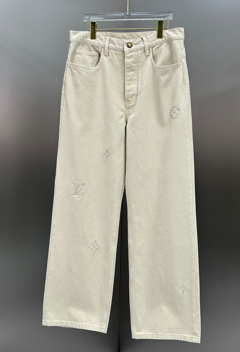 Louis Vuitton Subtle Monogram Motif Off-White Denim Trousers