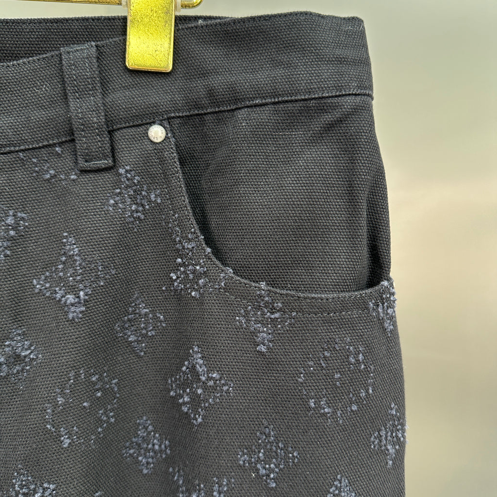 Louis Vuitton All-Over Monogram Embossed Black Denim Pants
