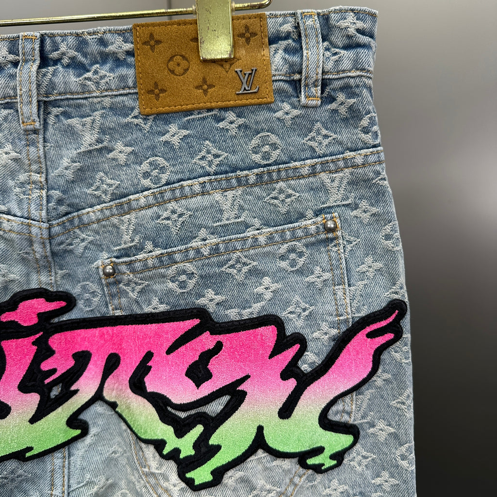 Louis Vuitton Neon Graffiti Logo Monogram Denim Trousers – Bleached Indigo