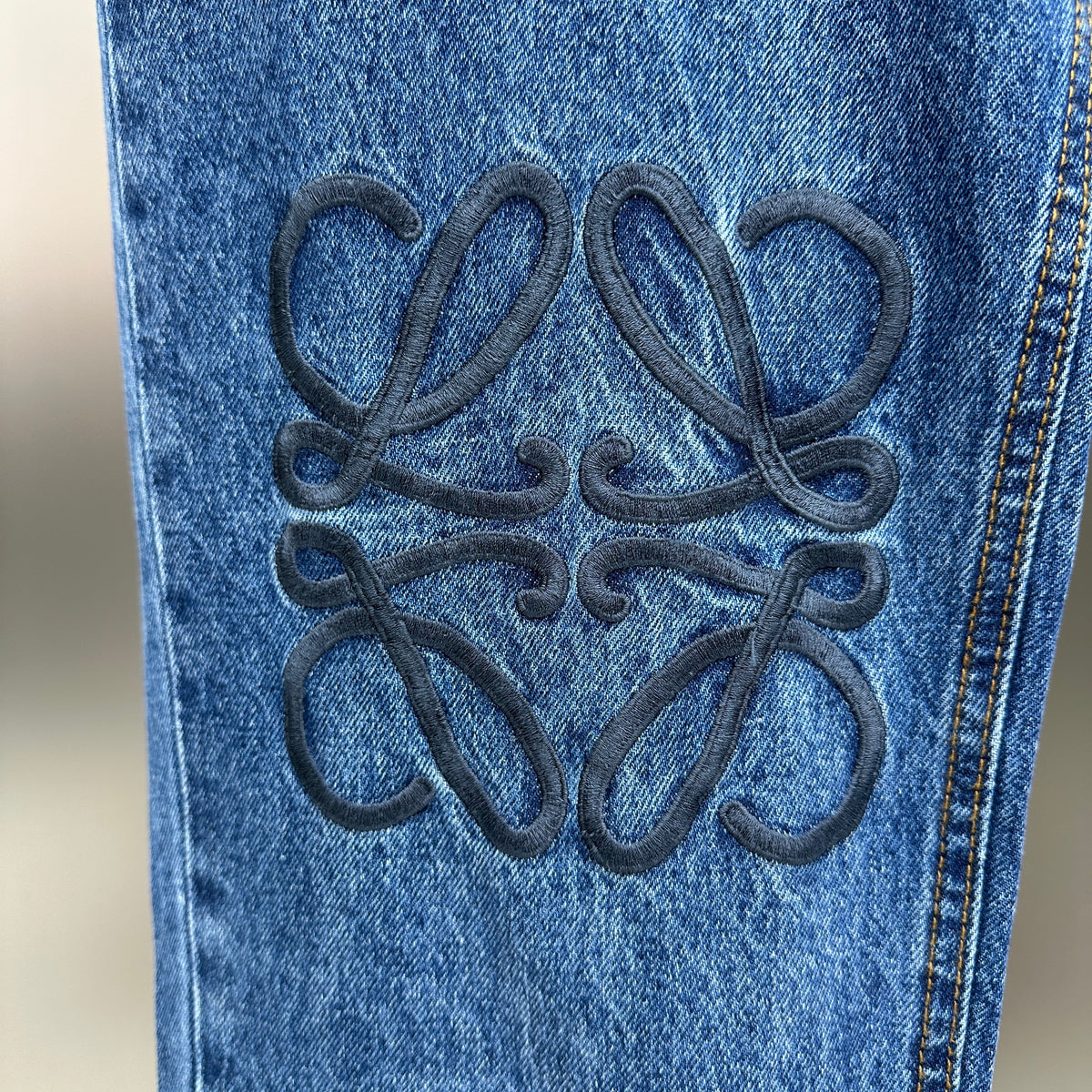 Loewe Anagram Patchwork Straight Denim Pants – Mid-Blue Wash