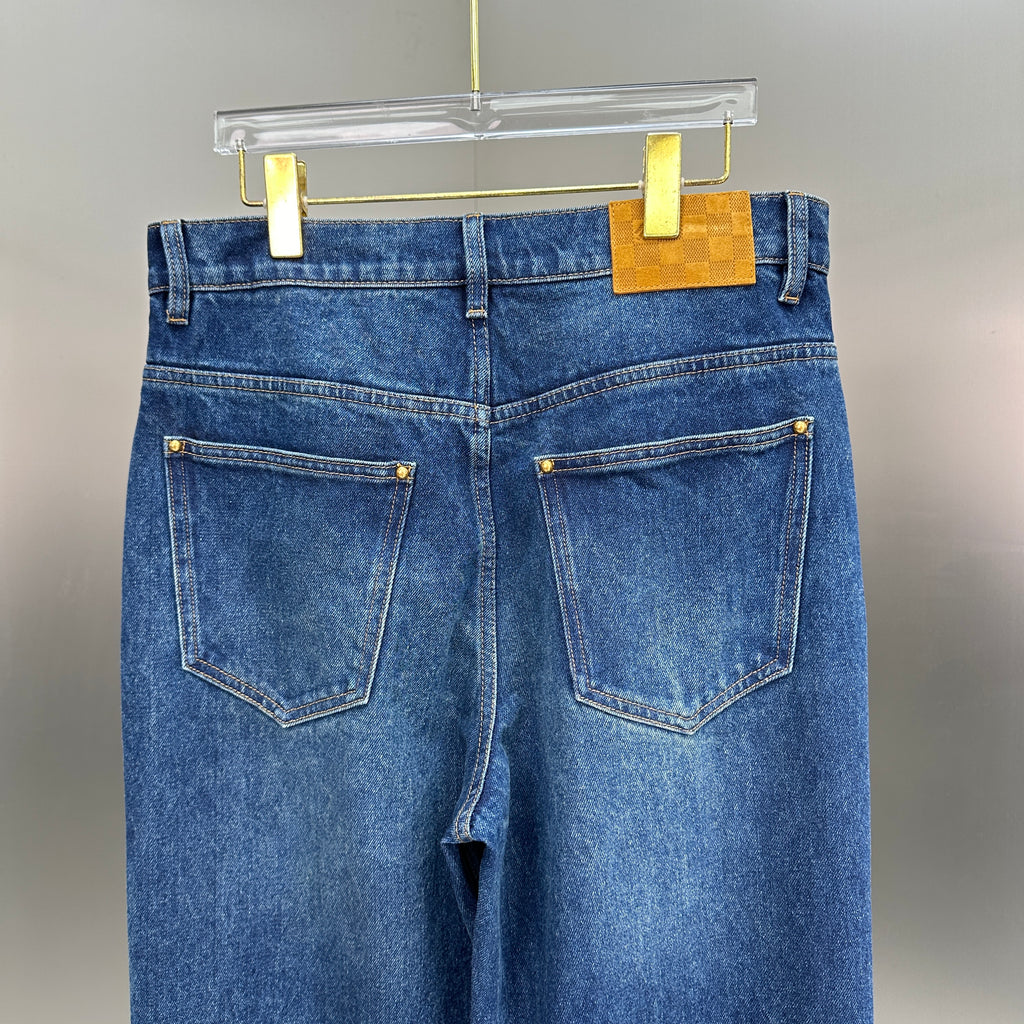 Louis Vuitton Rolled Hem Monogram Canvas Detail Denim Trousers