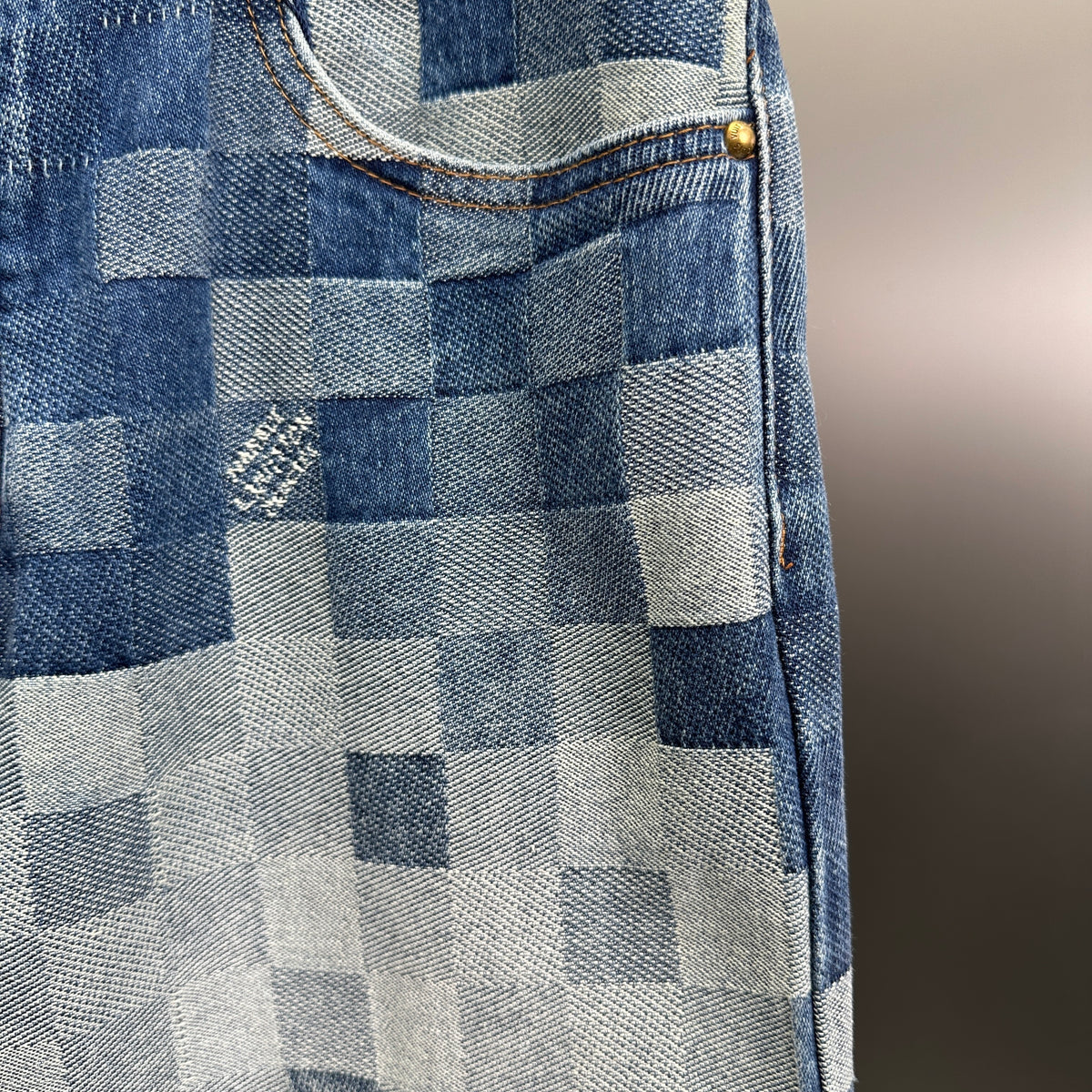 Louis Vuitton Pixelated Damier Indigo Denim Trousers with Heritage Signature