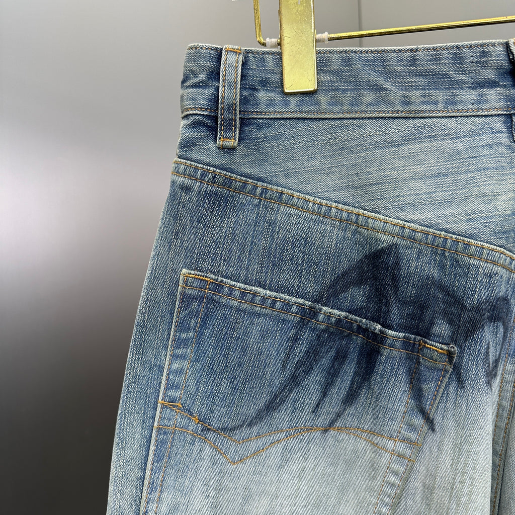 Balenciaga Faded Blue Flame Tribal Wide-Leg Denim