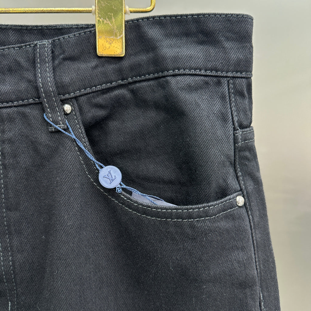 Louis Vuitton Cut-Out Monogram Jacquard Double-Knee Denim Trousers