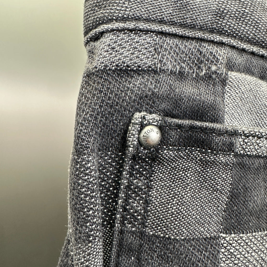Louis Vuitton Pixelated Damier Charcoal Denim Trousers with Heritage Inscription