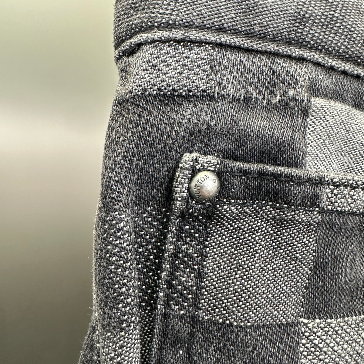 Louis Vuitton Pixelated Damier Charcoal Denim Trousers with Heritage Inscription
