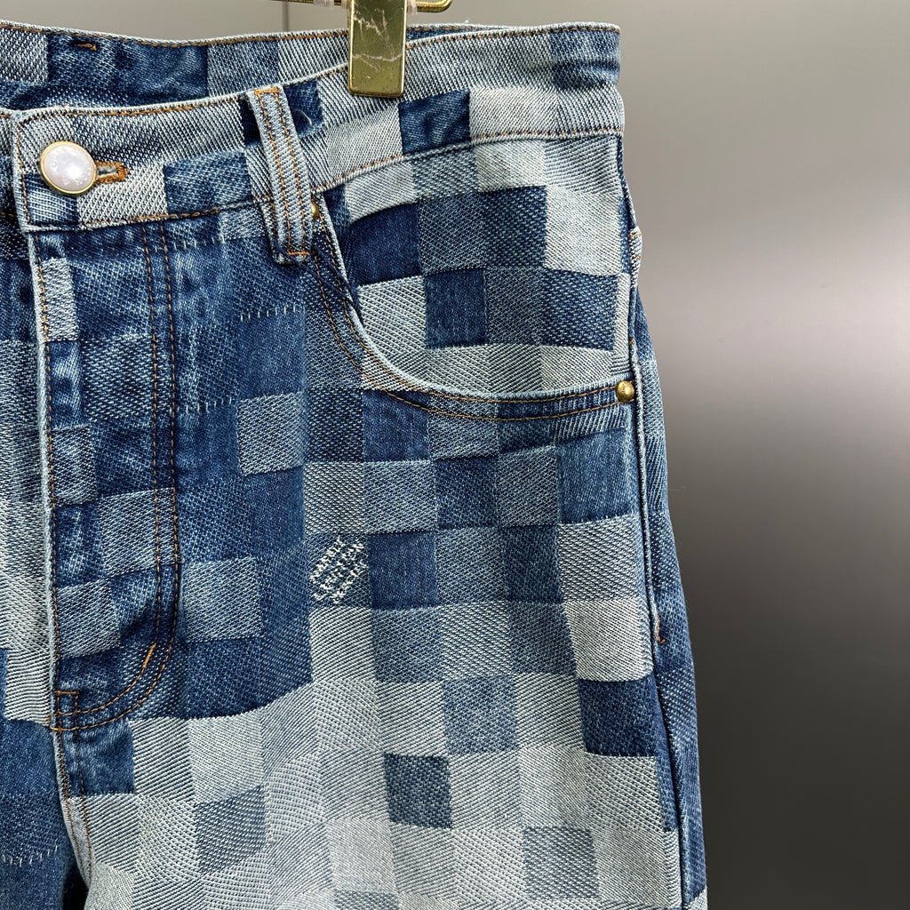 Louis Vuitton Pixelated Damier Indigo Denim Trousers with Heritage Signature