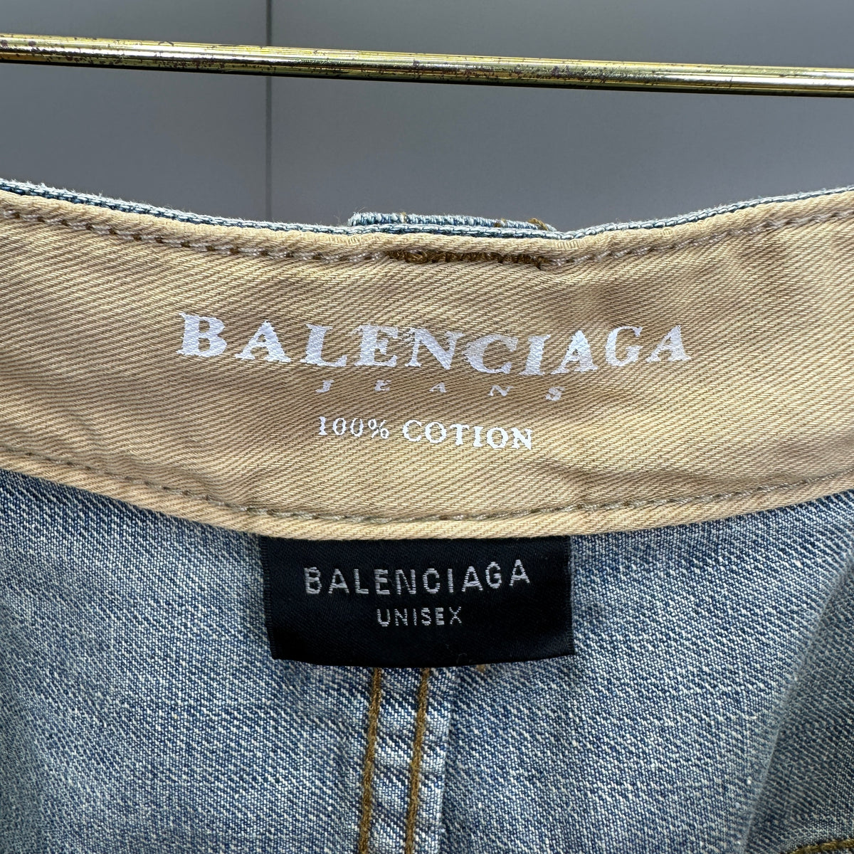 Balenciaga Light Wash Baggy Jeans with Red Side Logo