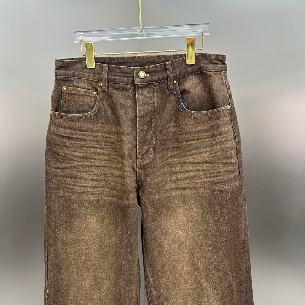 Louis Vuitton Earth Brown Whiskered Straight Denim Trousers