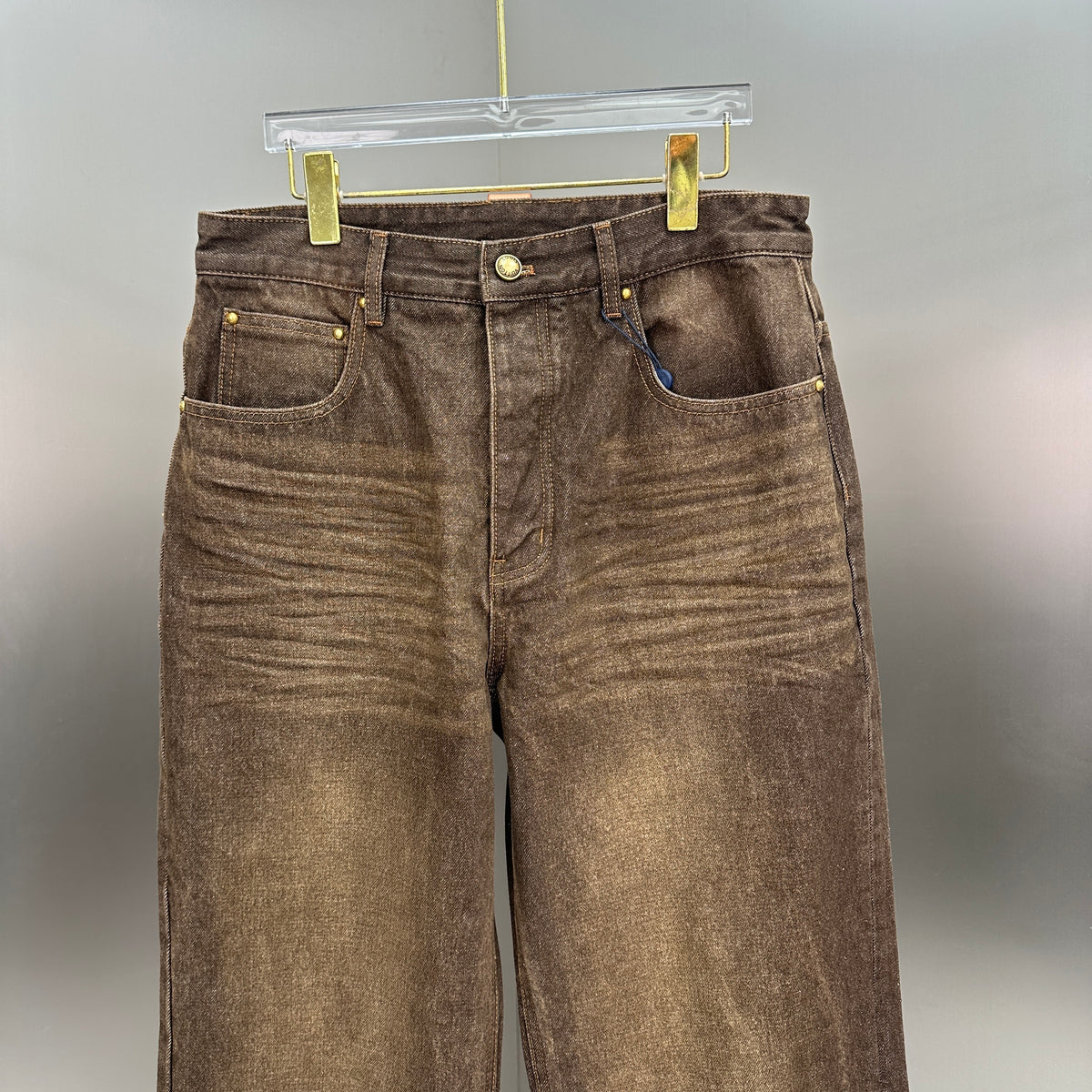 Louis Vuitton Earth Brown Whiskered Straight Denim Trousers