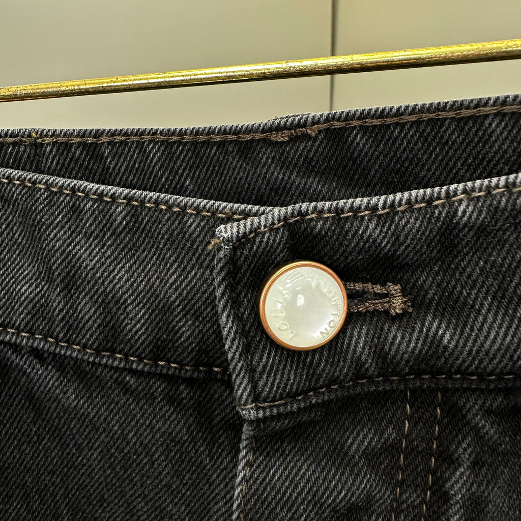 Louis Vuitton Faded Black Straight Denim Trousers with Heritage Leather Accent