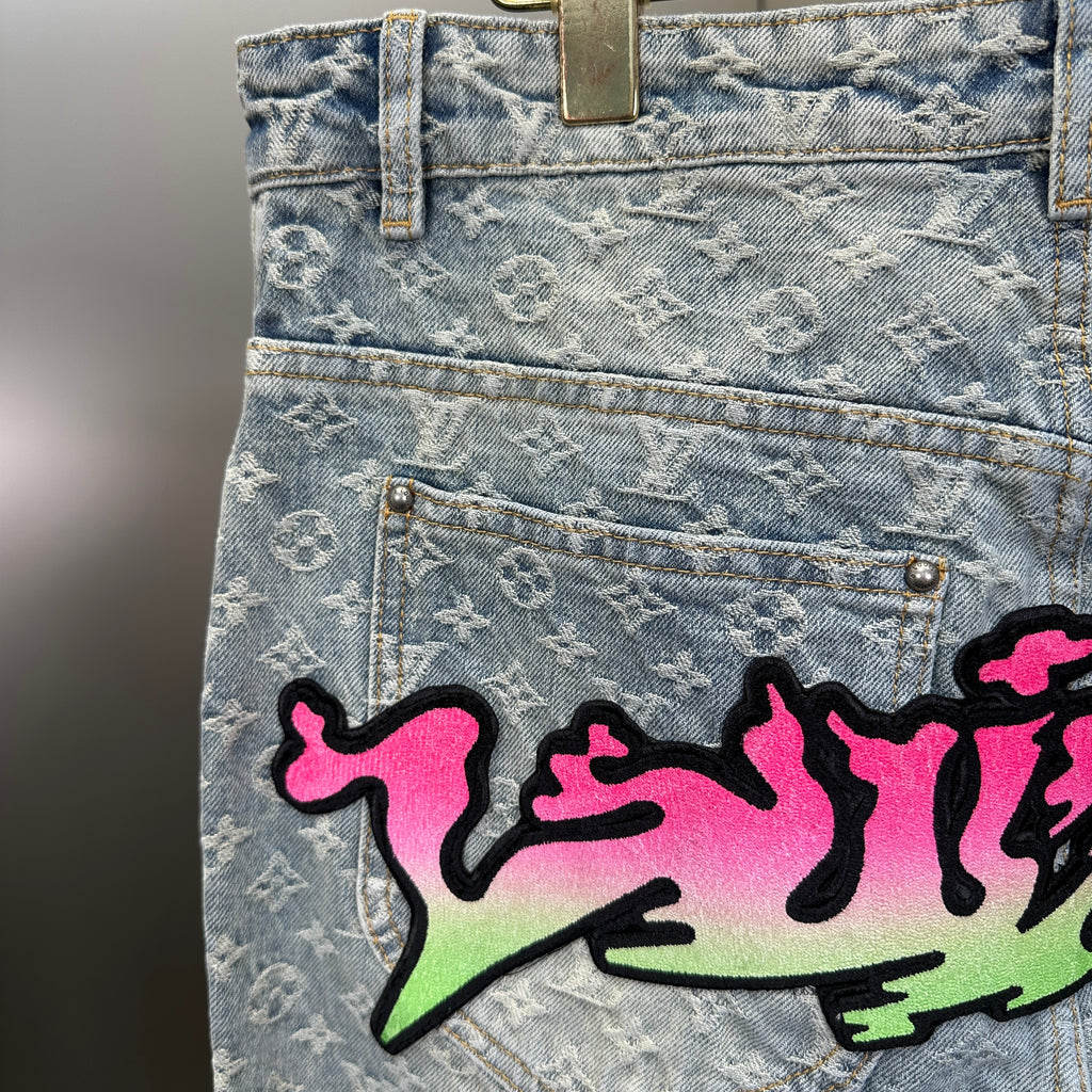 Louis Vuitton Neon Graffiti Logo Monogram Denim Trousers – Bleached Indigo