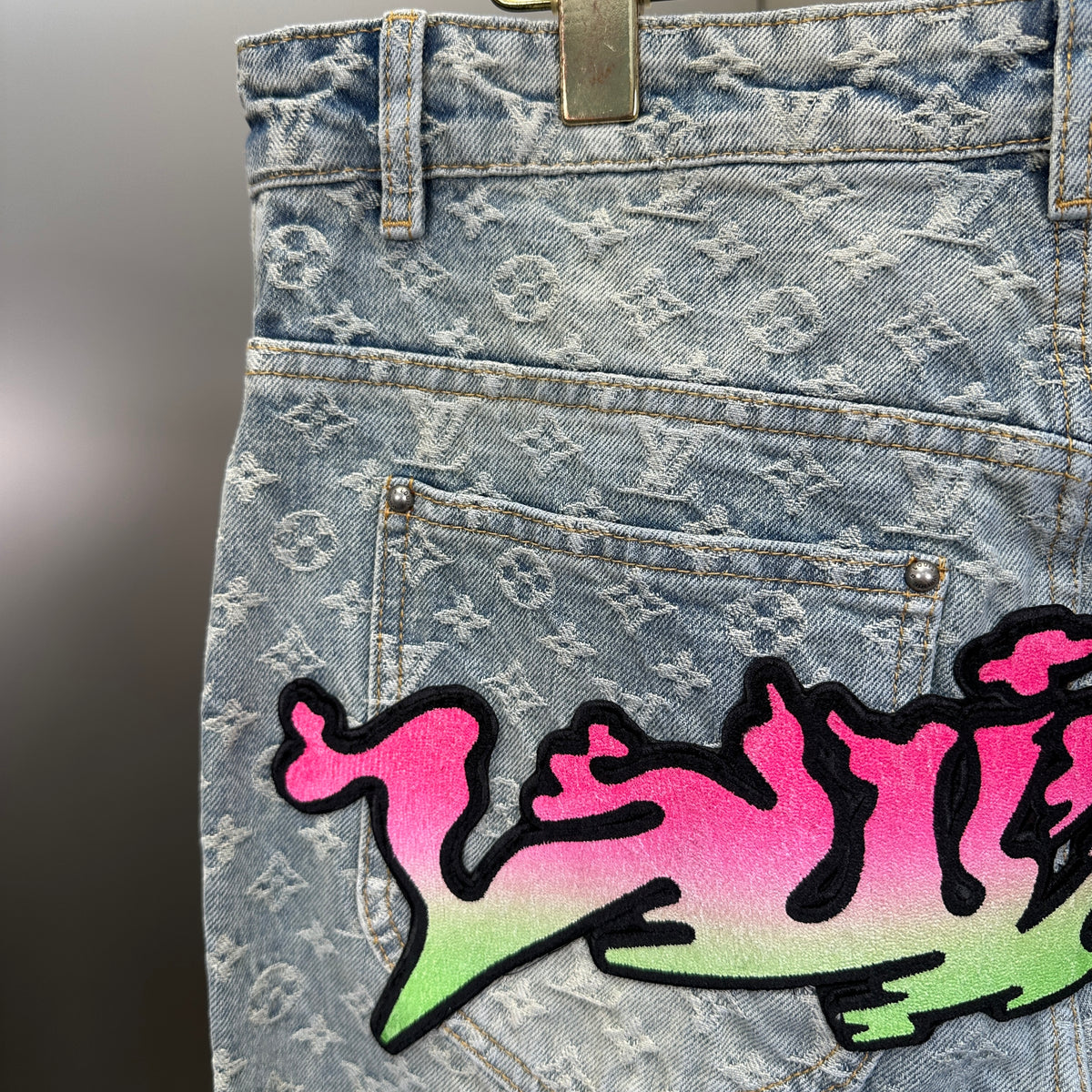Louis Vuitton Neon Graffiti Logo Monogram Denim Trousers – Bleached Indigo