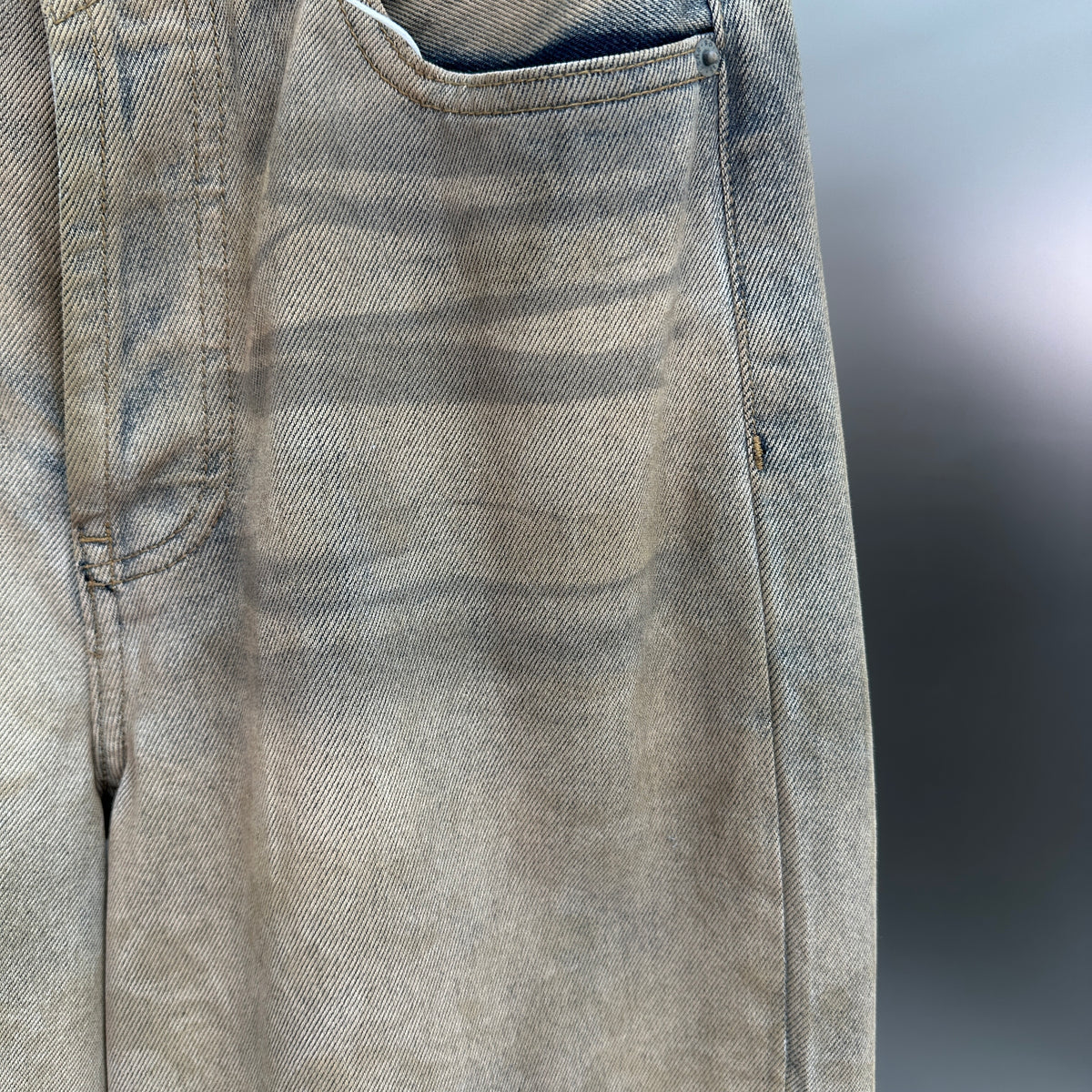Acne Studios Distressed Beige Tinted Wide-Leg Denim Pants