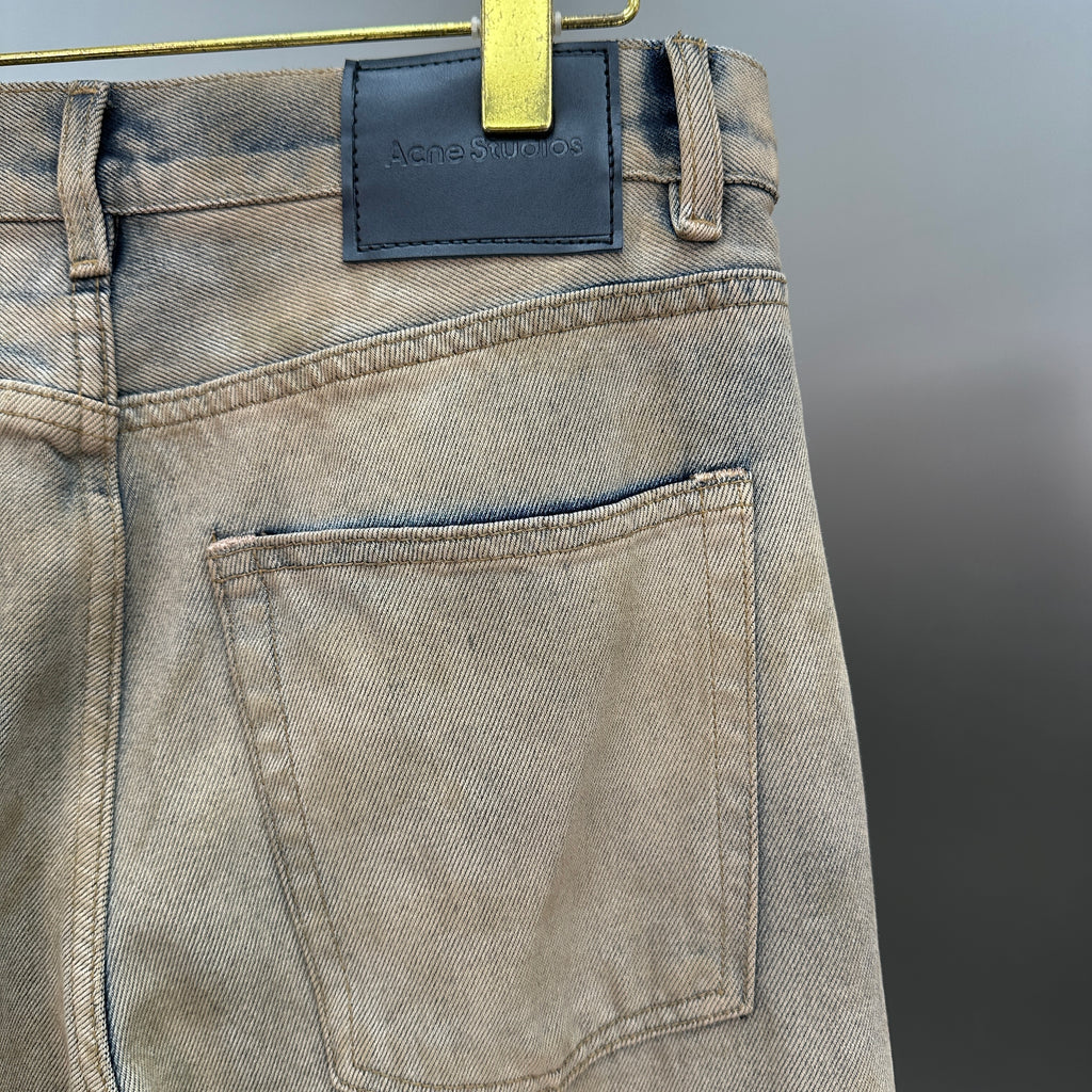 Acne Studios Distressed Beige Tinted Wide-Leg Denim Pants